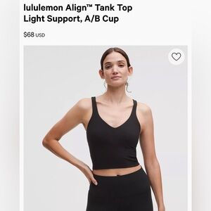 lululemon Align™ Tank Top Light Support, A/B Cup ~ size 10